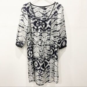 Velvet Scoop Neck Drawstring Waist Silk Dress Printed Medium